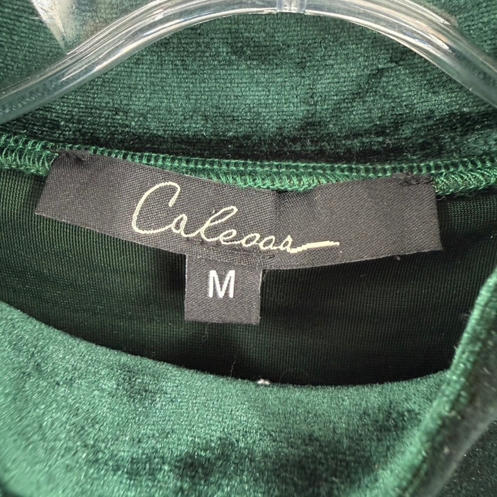 Caleaoo Velvet Whimsigoth Mock Neck Top Women M Green Stretch Flowy Goth Boho - Picture 3 of 10